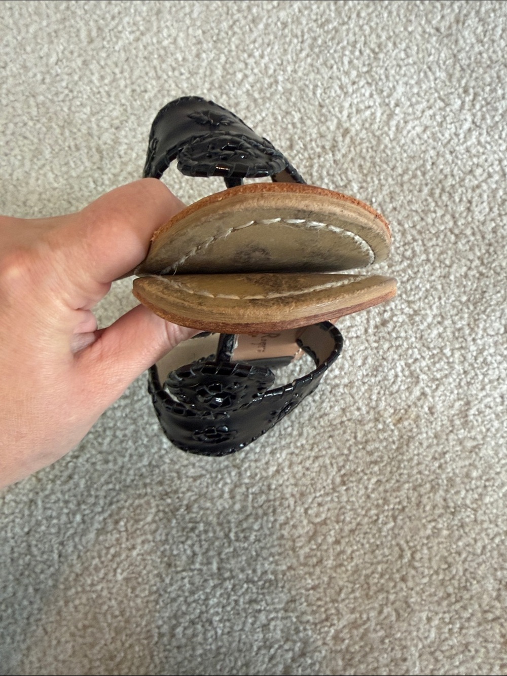 Jack Rogers Black Leather Whipstitched Toe-Ring Sandals - Picture 5 of 10